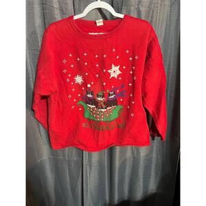 Vintage American Mills Christmas/Holiday cat sweatshirt made in USA
